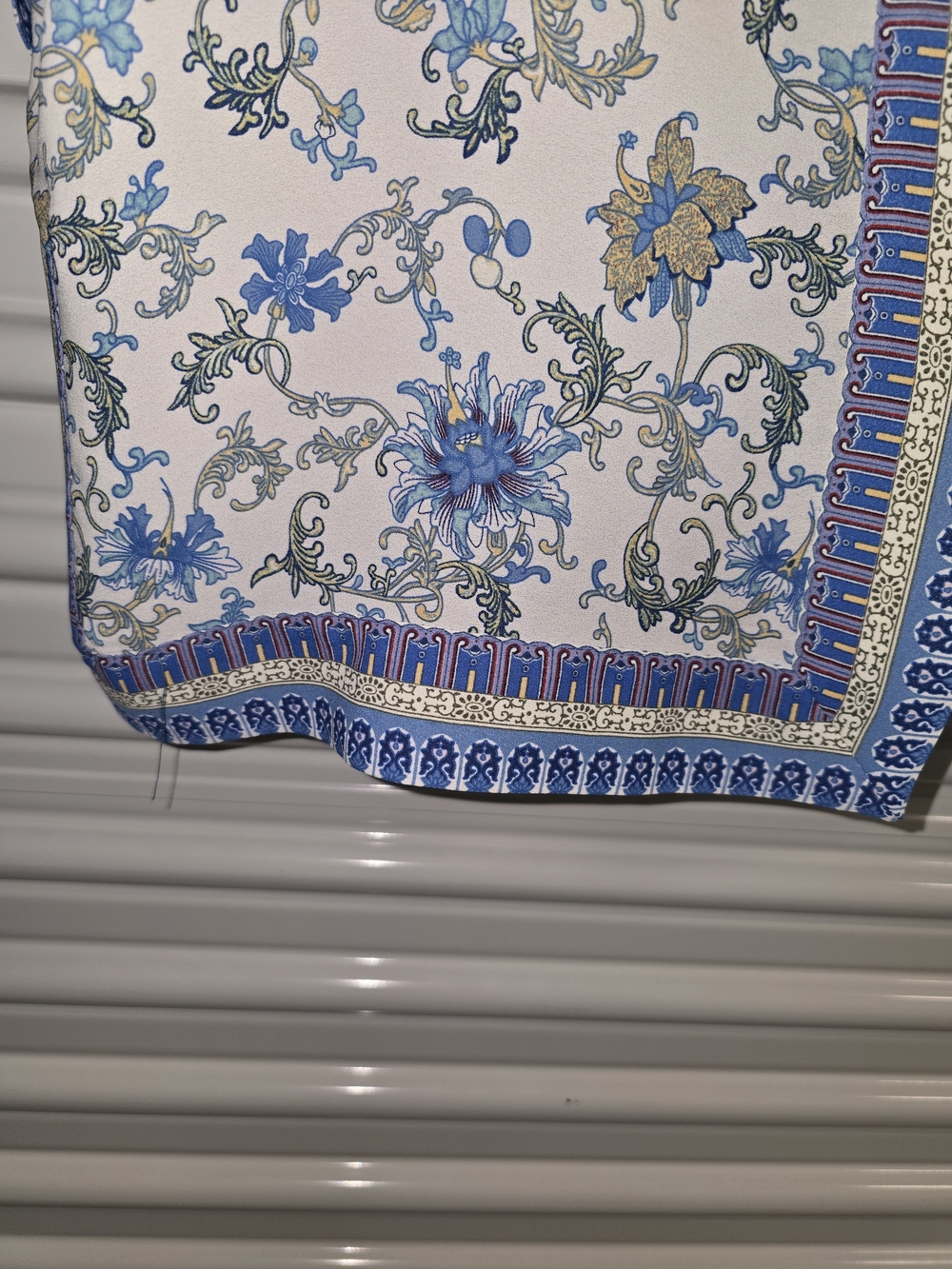 Max Studio White Open-Front Kimono with Blue Floral Border - Picture 6 of 10